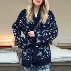 Elegant Navy Patterned Cardigan